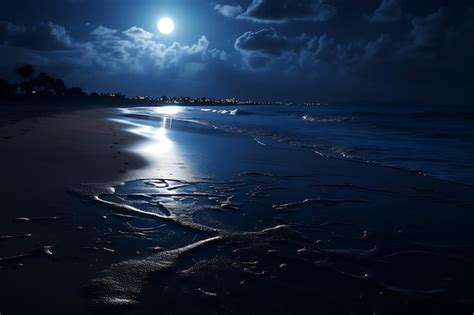 Premium Photo Photo Of Moonlit Beach With Reflecting Ocean Waves