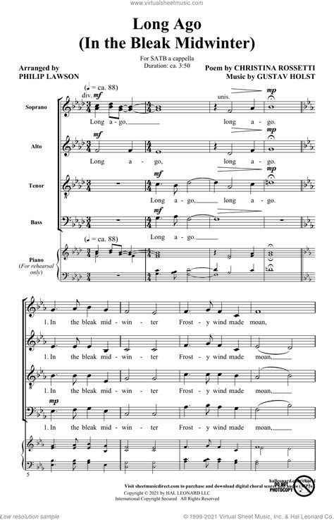 Long Ago In The Bleak Midwinter Arr Philip Lawson Sheet Music For