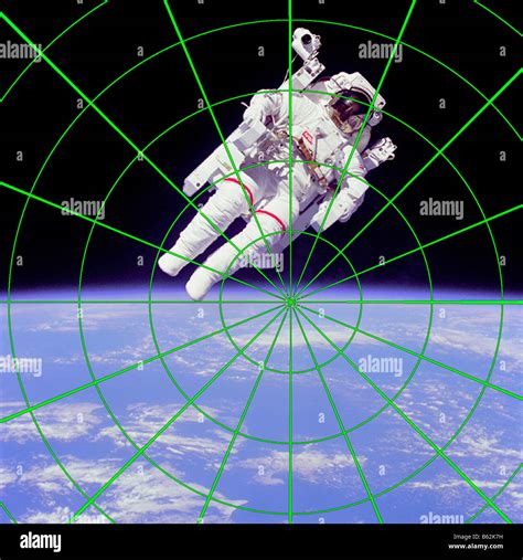 Nasa Astronaut On Space Walk Framed In Computer Generated Radar Screen