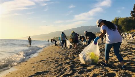 Um evento de limpeza de praia voluntários de todas as idades