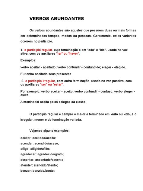 O Que É Um Verbo Abundante - 18 VERBOS Com Particípio Abundante Lista e Atividades | PDF | Sintaxe