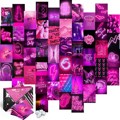 Buy KOLL DECOR wall collage kit - 50 Set 4''x6'' Prints Aesthetic images neon s hot pink Room ...