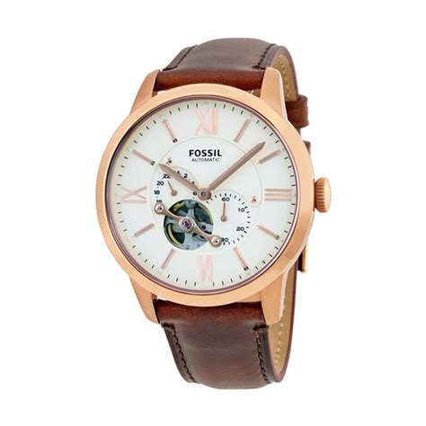 Fossil Townsman Brown Leather Strap White Dial Automatic Watch For Gen