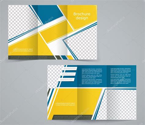 Tri Fold Business Brochure Template Vector Yellow Blue Design F Stock Vector Image By