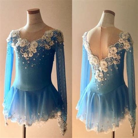 Blue Figure Skating Dressses Flower Custom Women Skating Dresses O0932 Ice Skating Dresses