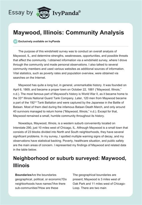 Maywood, Illinois: Community Analysis - 1949 Words | Essay Example