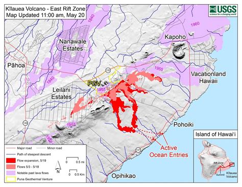 Kilauea East Rift Zone Am Loc Map Of The Expanding