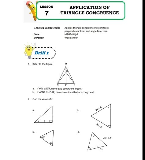 Solved Lesson Application Of Triangle Congruence Learning