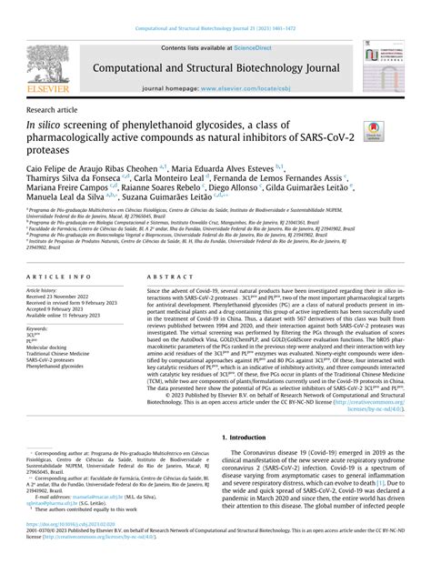 PDF In Silico Screening Of Phenylethanoid Glycosides A Class Of