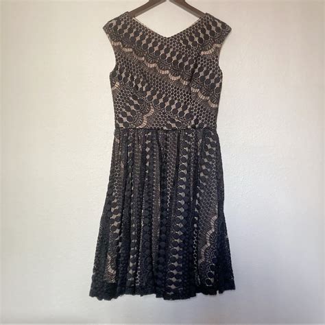 Betsey Johnson Nude Black Lace Dress Gem