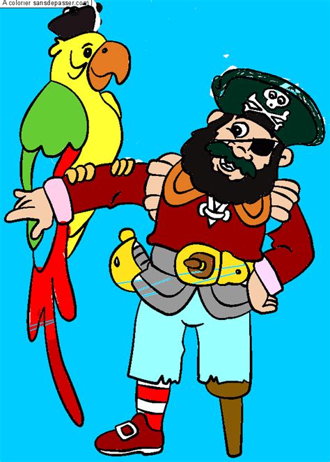 Coloriage Capitaine Pirate Et Son Perroquet Sans D Passer