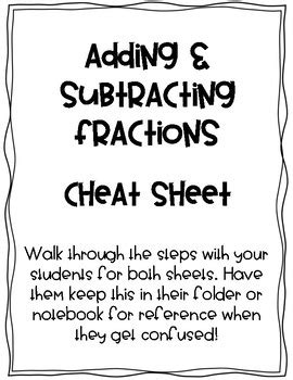 Adding Subtracting Fractions Cheat Sheet By The 615 Teacher TpT