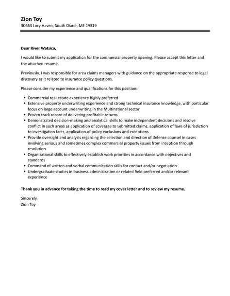 Commercial Property Cover Letter Velvet Jobs