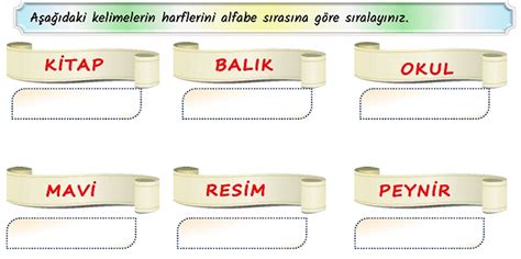 S N F T Rk E Alfabetik S Ralama Etkinli I Meb Ders