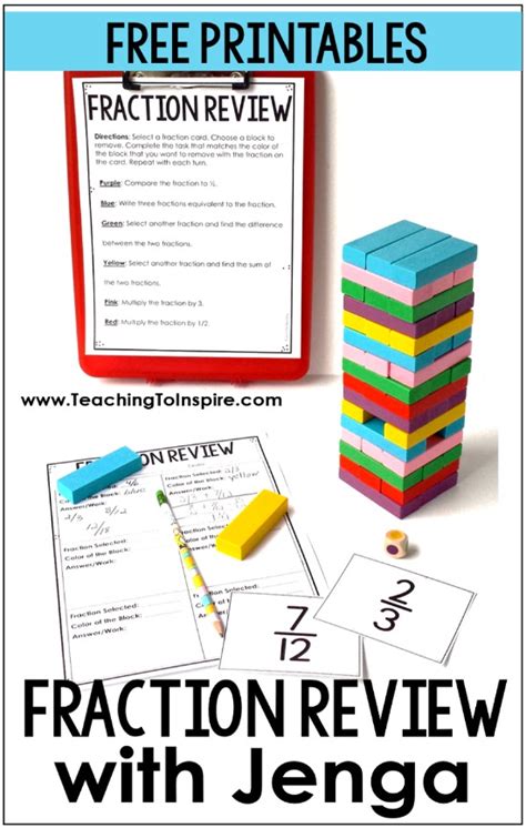 Free Fraction Game Jenga Fraction Review Teaching With Jennifer Findley