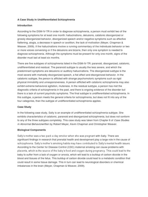 A Case Study in Undifferentiated Schizophrenia | Schizophrenia | Delusion