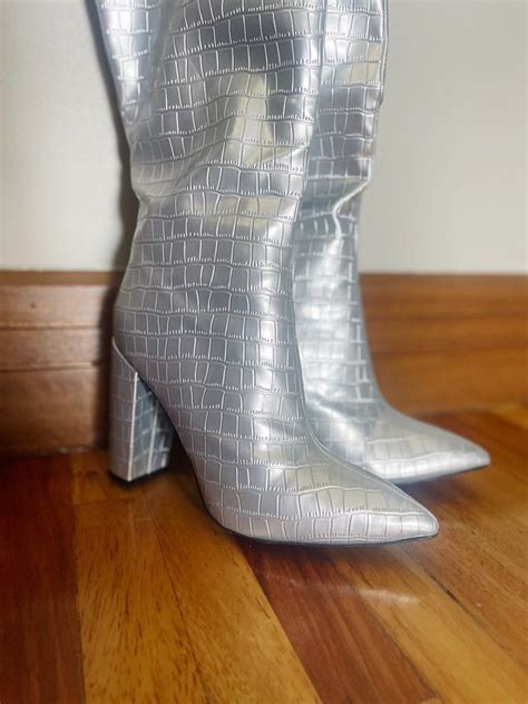 Silver Knee High Boots On Carousell