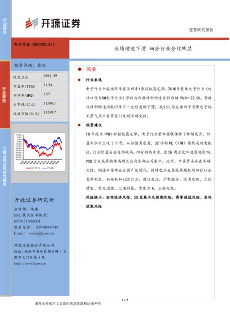 电子行业周报：业绩增速下滑 细分行业分化明显