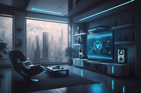 Premium AI Image Futuristic Modern Cyberpunk Living Room