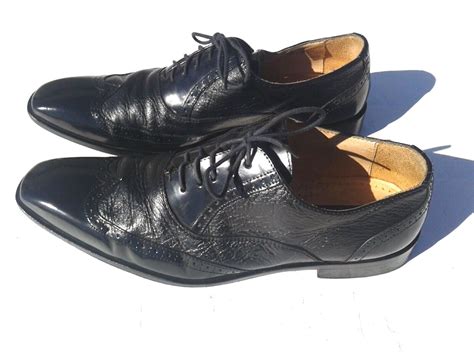 Mercanti Fiorentini Black Oxford Wingtip Brogue Leather Lace Up Shoes