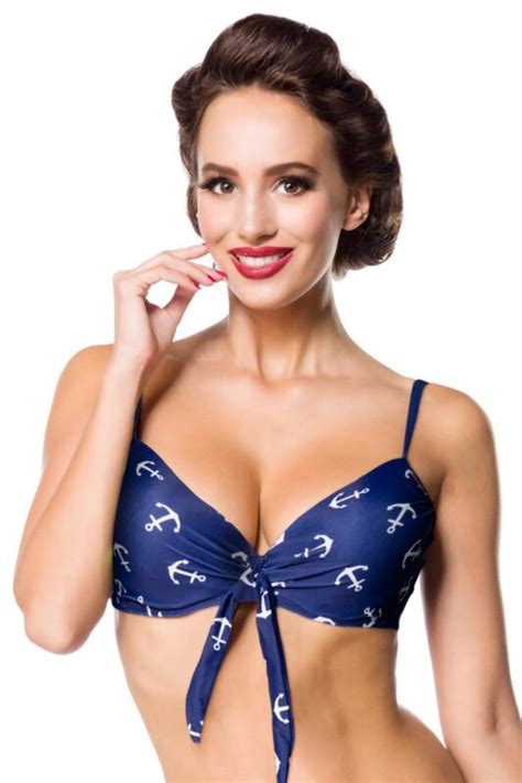 Belsira Belsira Vintage Bikini Oberteil Blau Mit Ankern Bei Rockabilly Clothing