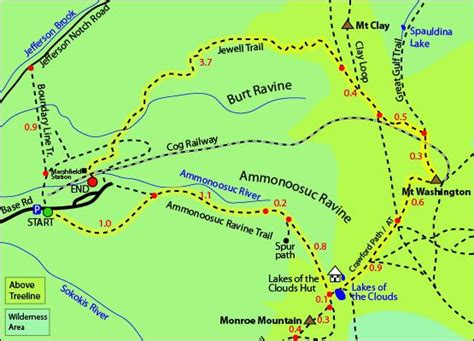 Mount Washington Map Ammonoosuc Ravine Trail Mt Washington Cog