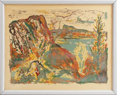 Albin Amelin Landscape With Figure Color Lithograph Signed And