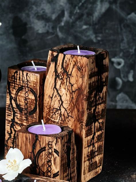 Set of 3 Oak Wood Candlestick , Candle Holder #woodroom | Подсвечники