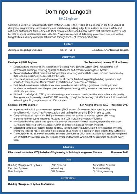 Bms Engineer Resume Cv Example And Writing Guide