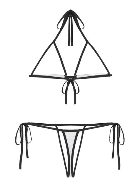 Women S Micro Bikini Set Bathing Suit Halter Lace Up Bra With Thong Swimwear EBay