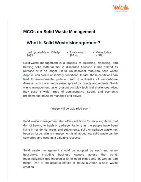 MCQs On Solid Waste Management Carbonate Geology Studocu