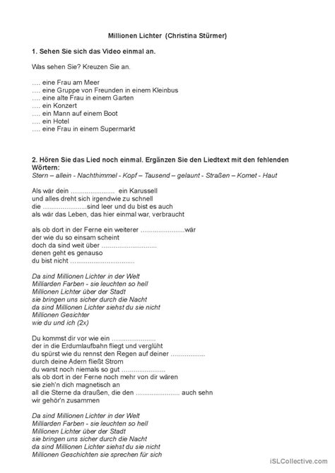 Millionen Lichter Christina St Rme Deutsch Daf Arbeitsbl Tter Pdf Doc