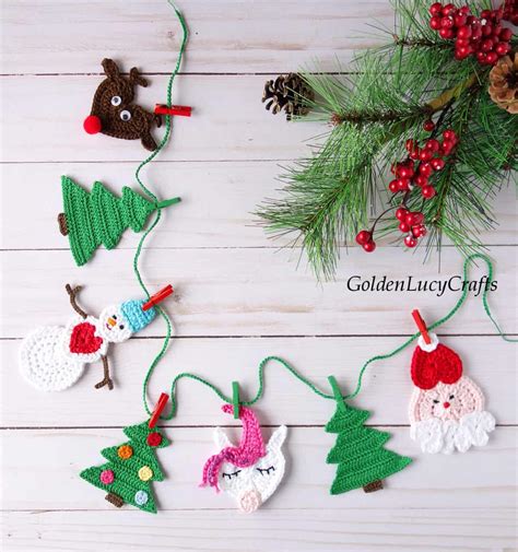 Crochet Christmas Garland, Christmas Decoration - GoldenLucyCrafts