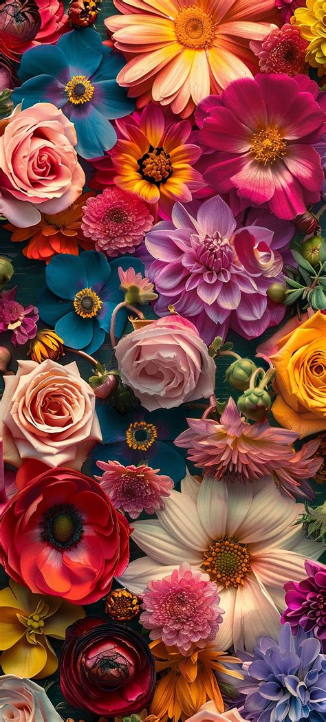 Vibrant Floral IPhone Android Wallpaper Modern Artistic Design