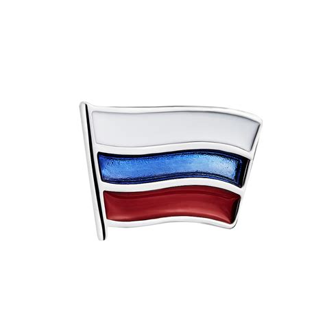 Серебряный значок триколор развевающийся флаг России, эмаль - купить в ...