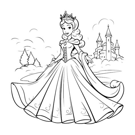 Premium Photo Cute Cartoon Princess Drawing For Coloring Hand Drawn