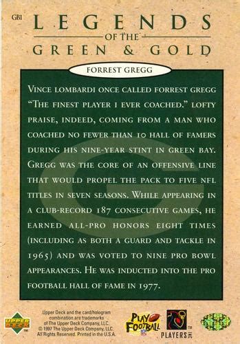 Upper Deck Legends Of The Green And Gold Gb Forrest Gregg