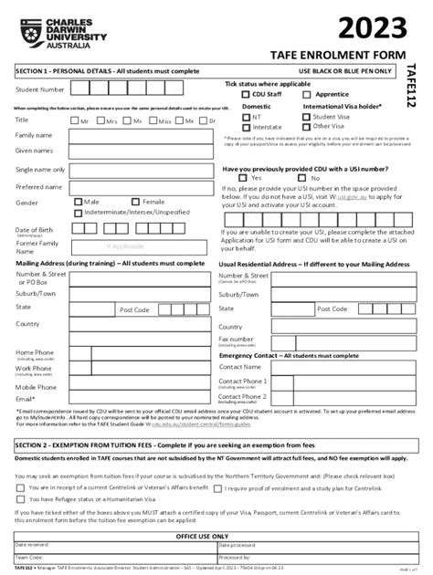 Fillable Online Tafe Enrolment Form Tafe Fax Email Print Pdffiller