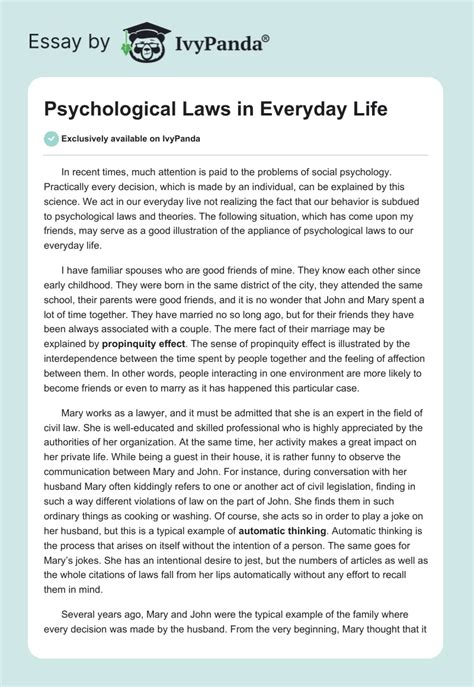 Psychological Laws In Everyday Life 1172 Words Essay Example