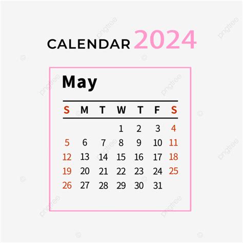 Gambar Kalender Mei 2024 Berwarna Merah Muda Sederhana Mungkin