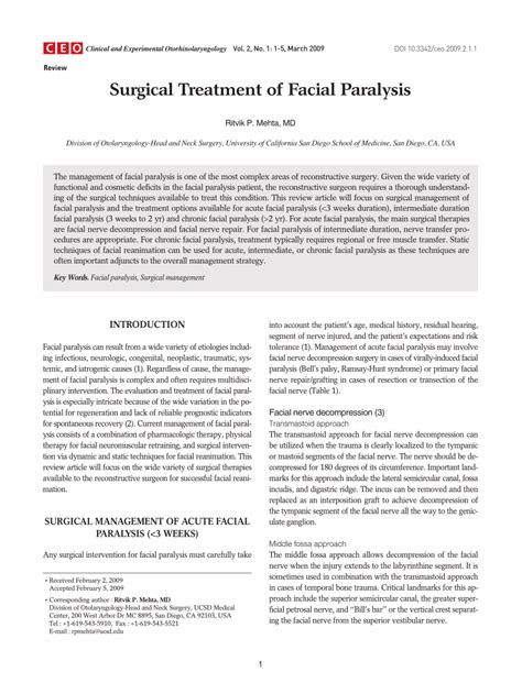 (PDF) Surgical Treatment of Facial Paralysis