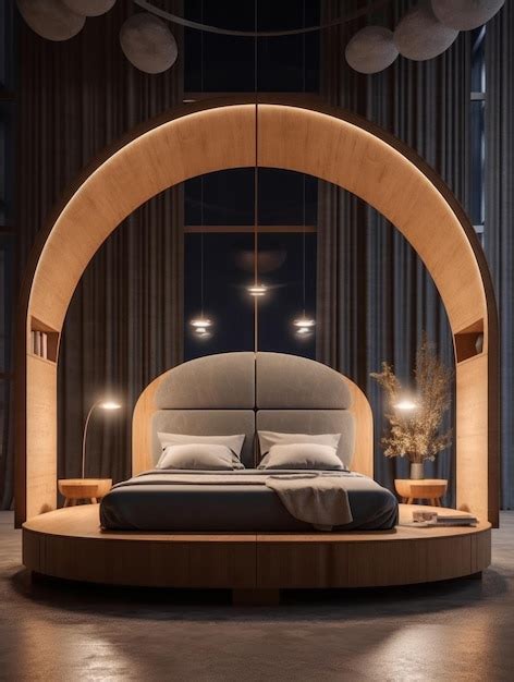 Premium AI Image | furniture design a circular bed frame with wood bed ...