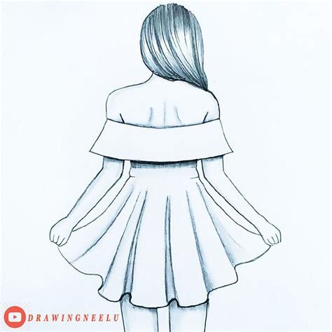 Easy Way To Draw A Girl Beautiful Backside Dress Pencil Sketch For