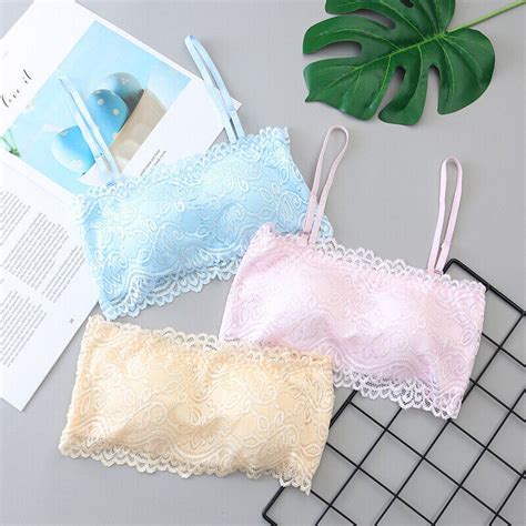 Women Franch Floral Lace Boob Stretch Bandeau Tube Bra Cami Top