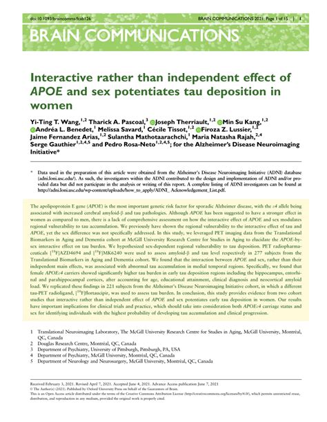 Pdf Interactive Rather Than Independent Effect Of Apoe And Sex