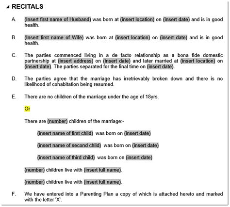 Using A Separation Agreement Template In Australia Rp Emery And Assoc