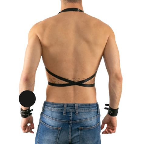 Arreio Harness Peitoral Em Couro Preto Masculino Metais Loja Pimenta