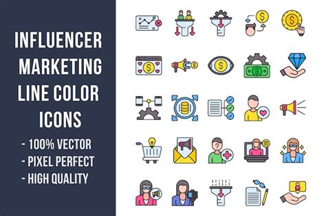 Premium Vector Influencer Marketing Line Color Icons