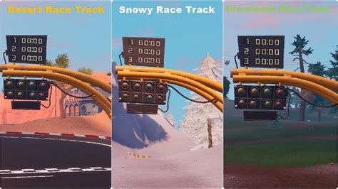 Complete A Lap Of A Desert Snowy And Grasslands Race Track Guide Fortnite Season 9 Youtube