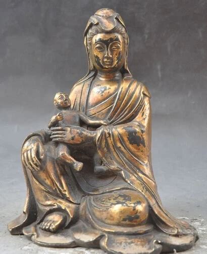 Xd 003353 estátua do budismo chinês antigo bronze puro songzi kwan yin